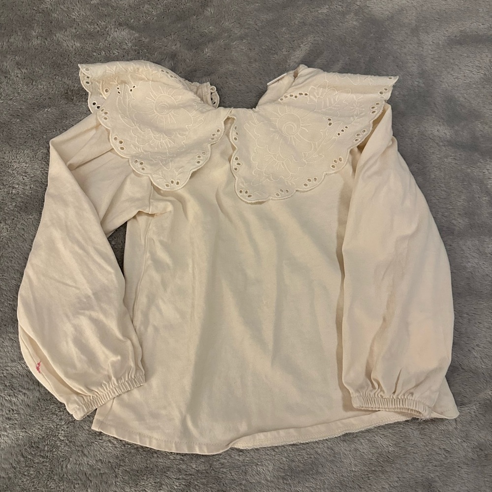 Girls Zara Cream Eyelet Collar Long-Sleeve Tee - Size 5